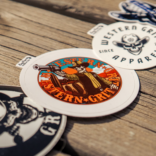 Western Grit Gun Slinger Sticker – Vintage Cowboy Revolver Vinyl Decal