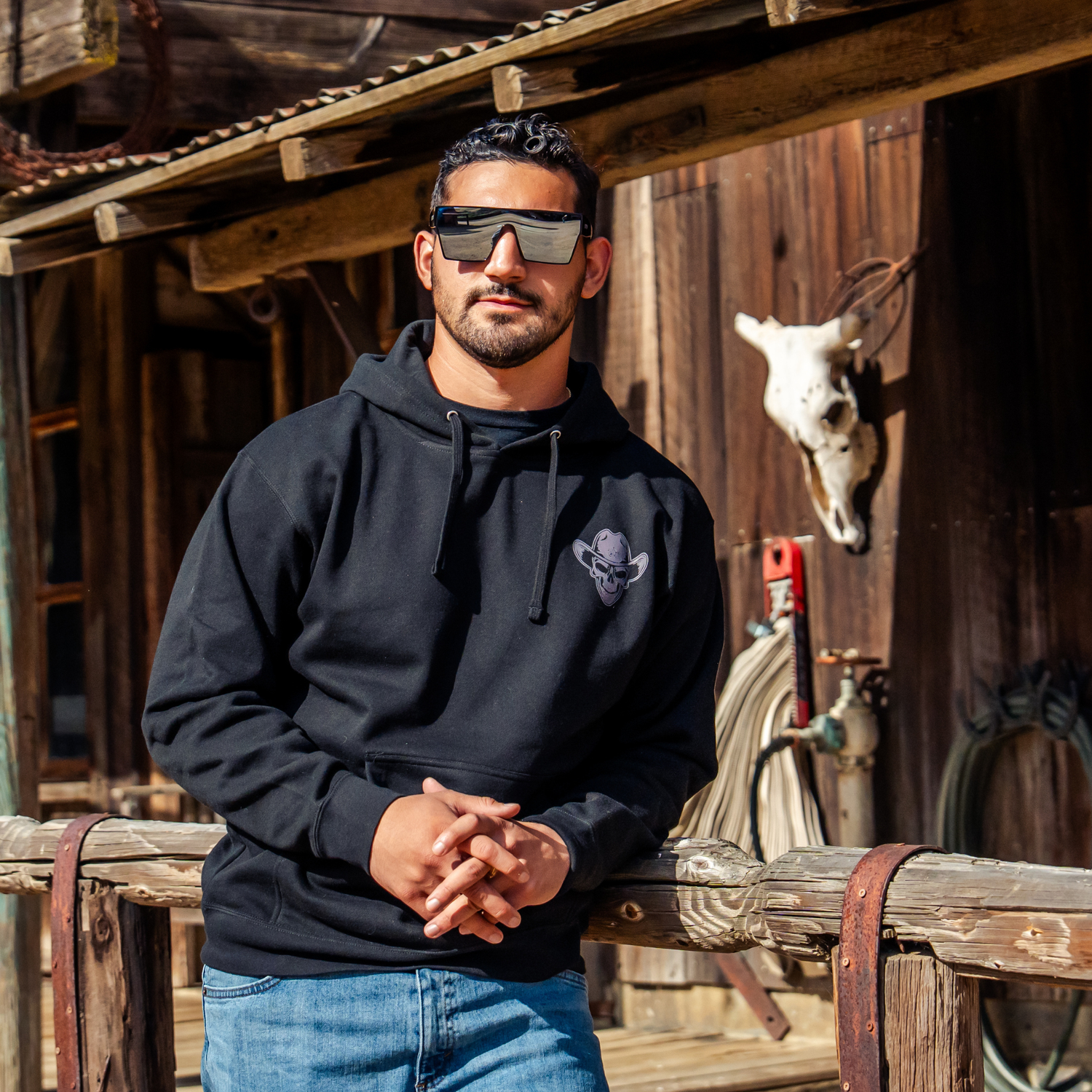 Western Grit Skull Cowboy Hoodie – Vintage Grit Unisex Hoodie