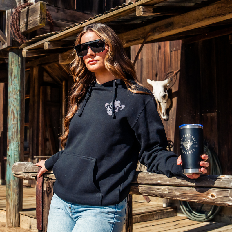 Western Grit Skull Cowboy Hoodie – Vintage Grit Unisex Hoodie