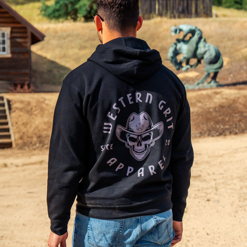 Western Grit Skull Cowboy Hoodie – Vintage Grit Unisex Hoodie