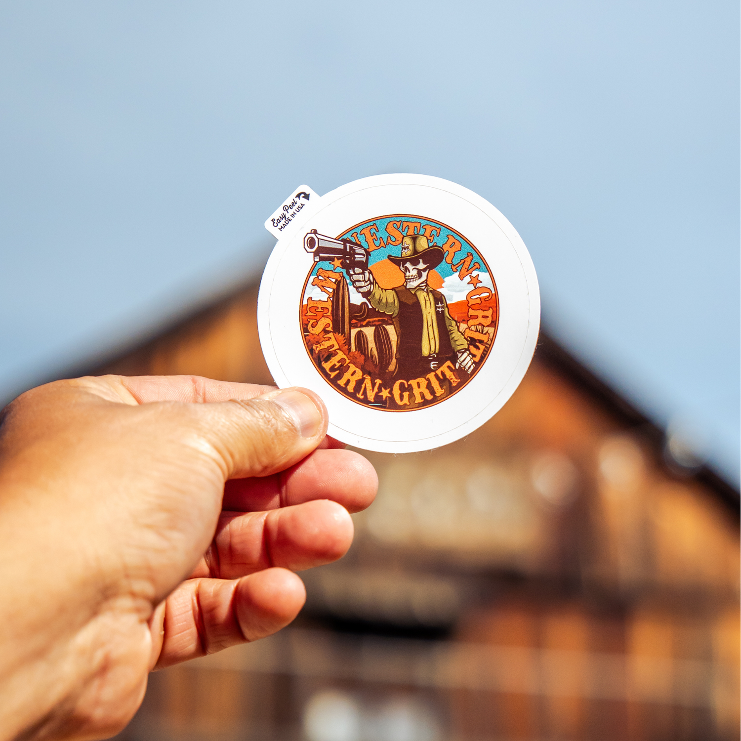 Western Grit Gun Slinger Sticker – Vintage Cowboy Revolver Vinyl Decal