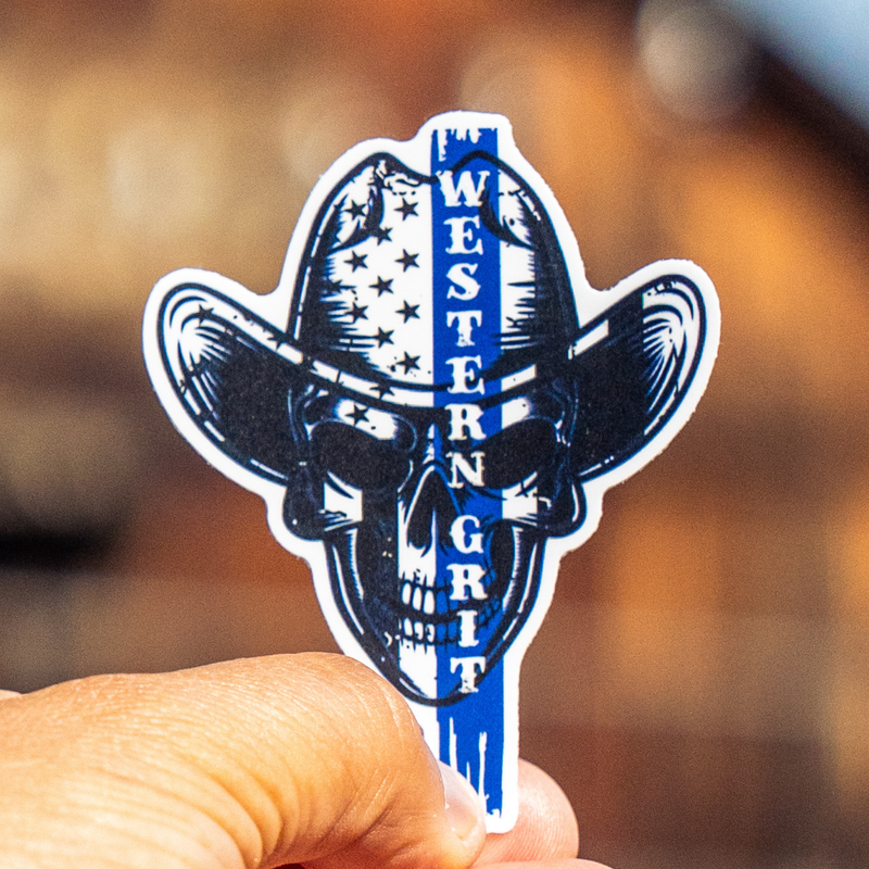 Western Grit Thin Blue Line Lawman Sticker – Western Police Support Vinyl Decal
